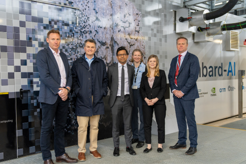 Richard Oldfield, CEO at NCC, Professor Simon McIntosh-Smith, Kanishka Narayan MP, Parliamentary Under-Secretary of State, Department for Science, Innovation and Technology, Emma Rose, BriCS Centre Manager, Claire Hazelgrove, MP for the Filton and Bradley Stoke, and Professor Ian Bond, Pro Vice-Chancellor for the Faculty of Science and Engineering